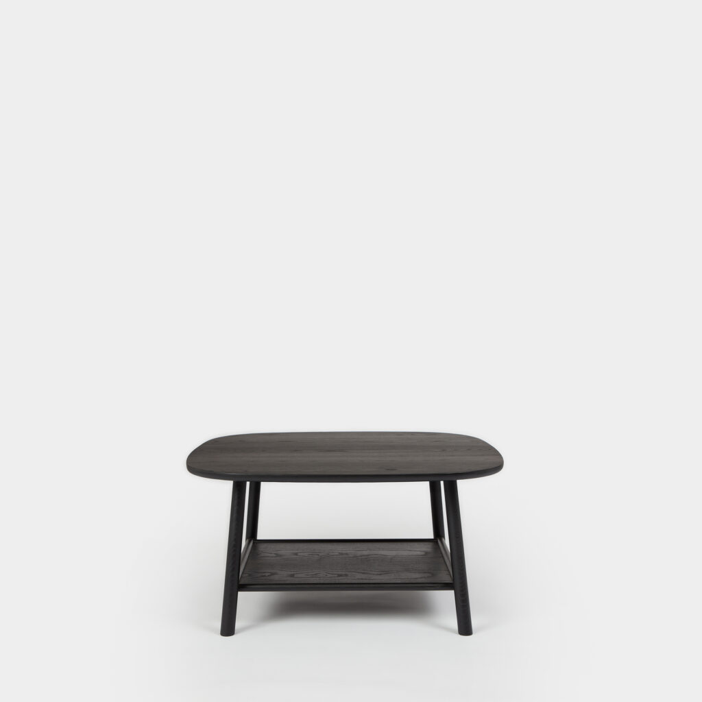Black lacquered ash coffee table with underneath shelf