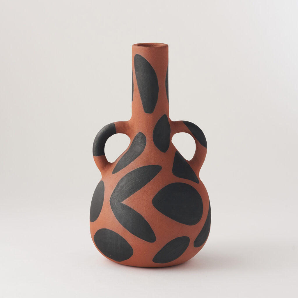 Terracotta and Black Shapes Pot by Lydia Hardwick