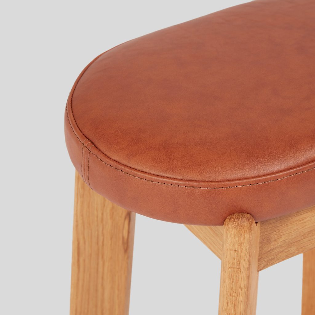 Stool Series Five oak and leather