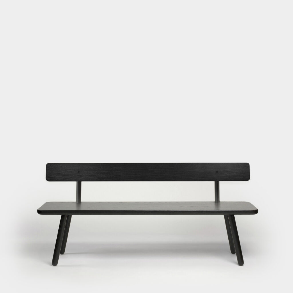 Solid wood ash black bench with back