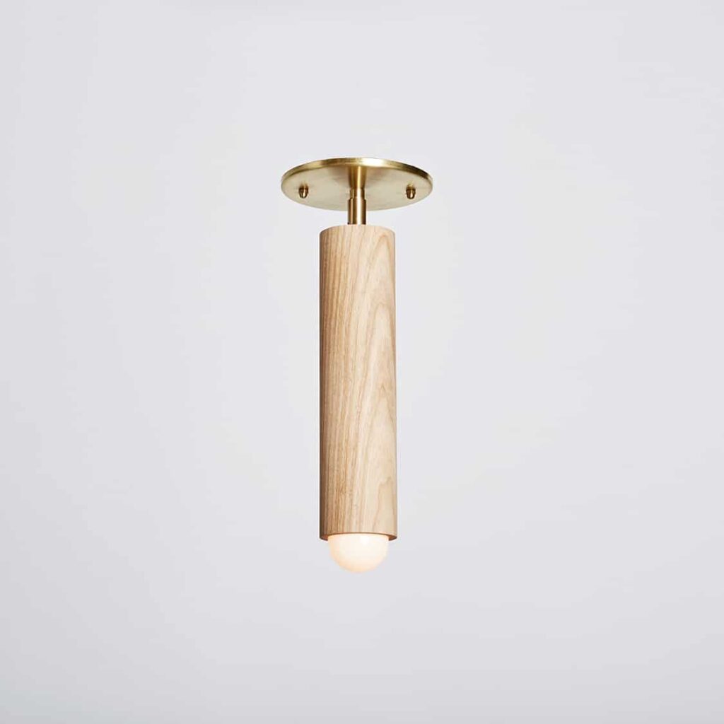 Lodge Flush Mount Bone Oak and Hewn Brass Lighting Workstead