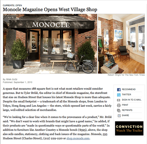 Monocle Store Opens in New York