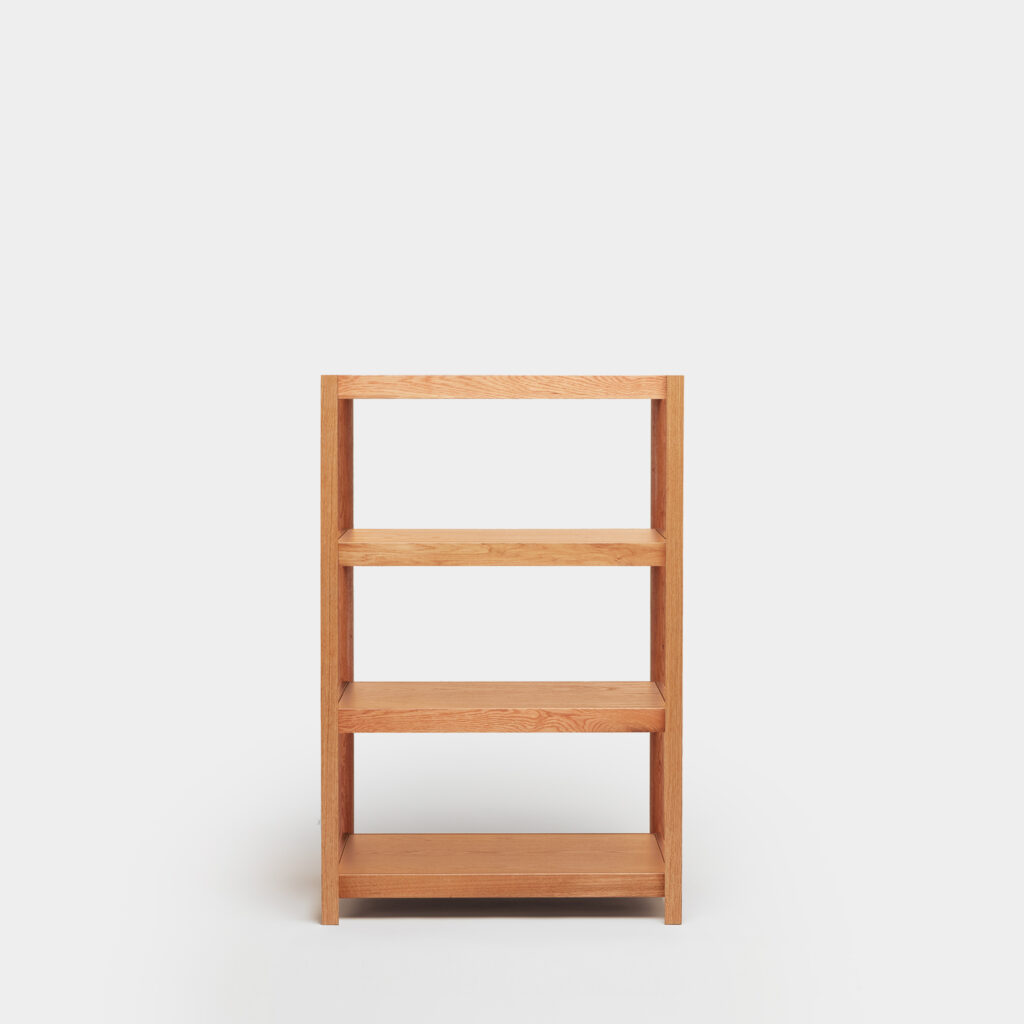oak veneered medium height shelving unit